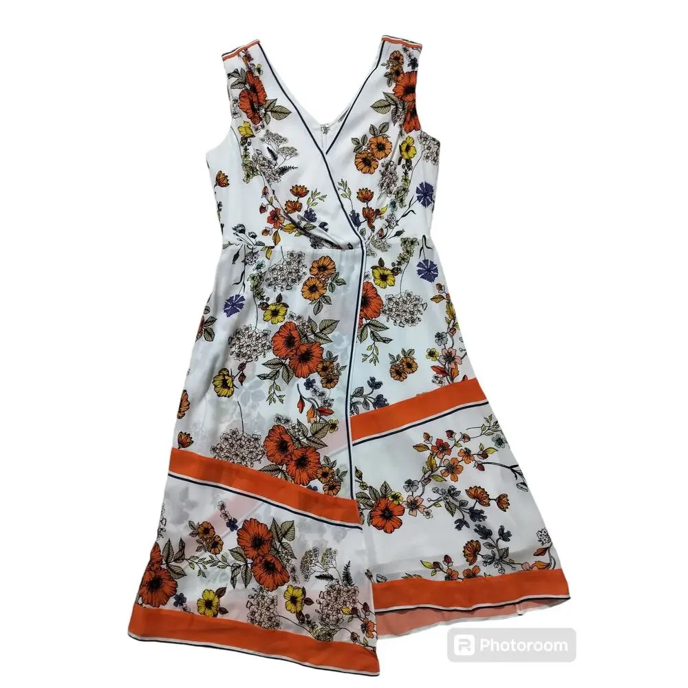 Elie Tahari Women's Jannele Orange Floral Sleeveless Fit & Flare Dress | Size‎ 4